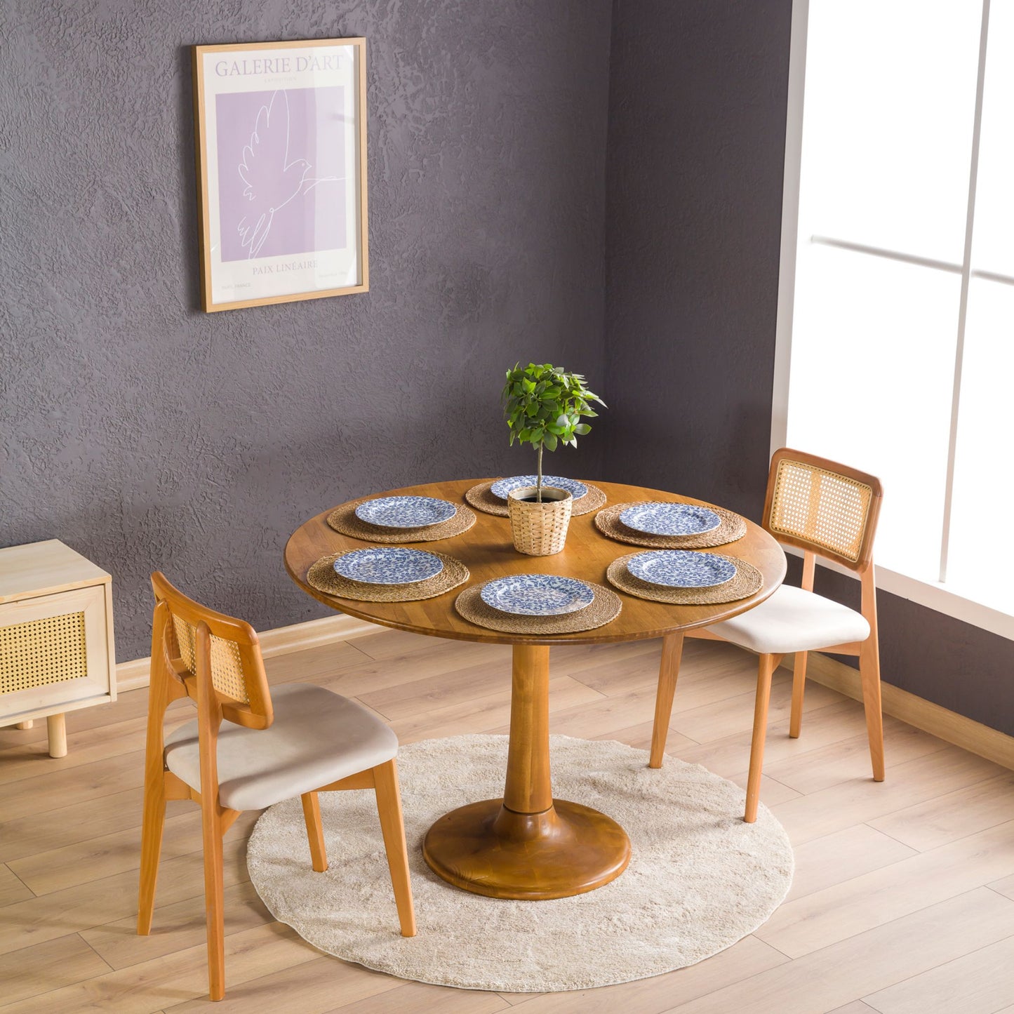 Solid Oak Round Dining Table with Wooden Tulip Legs