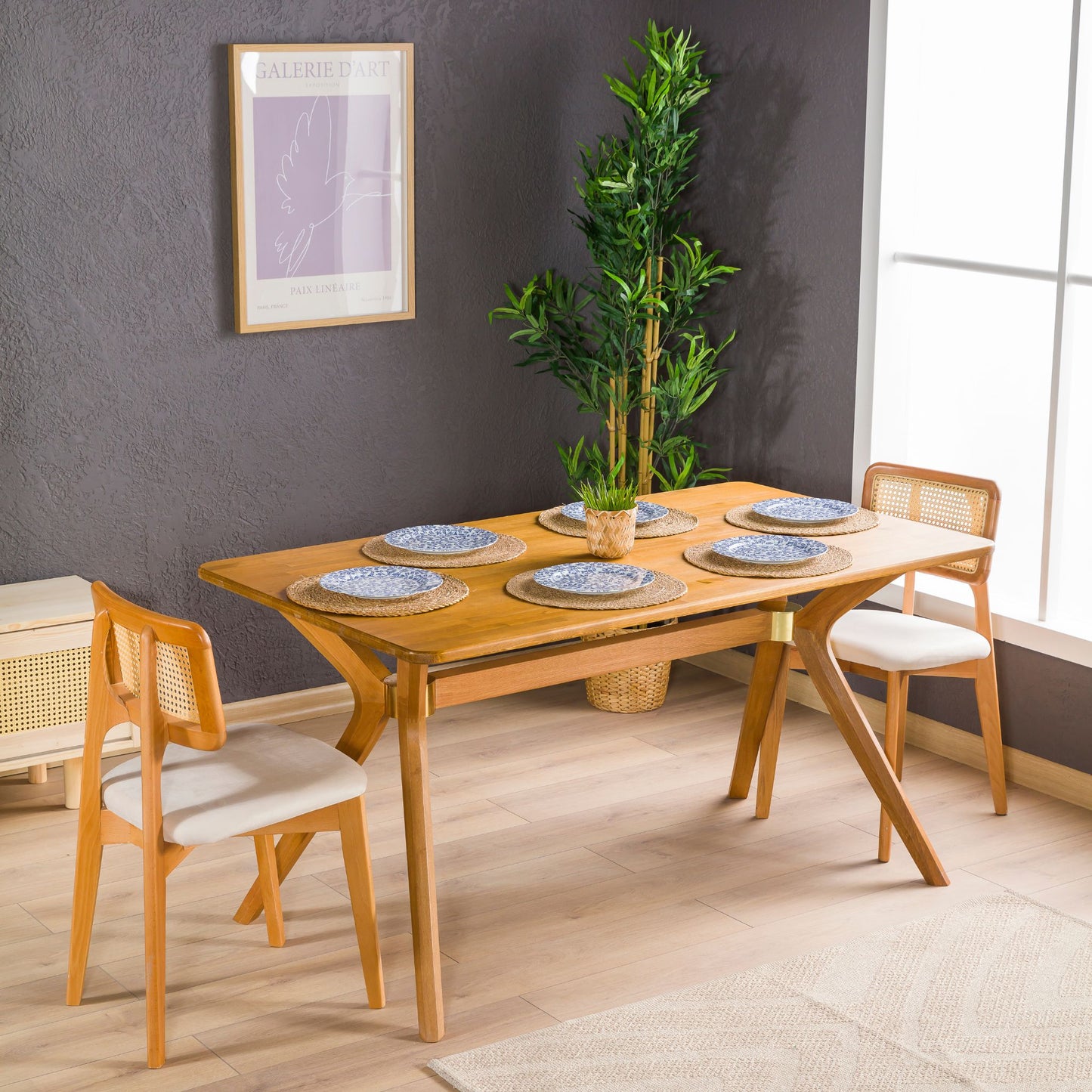 Rustic Rectangular Dining Table with Butterfly Pedestal Legs