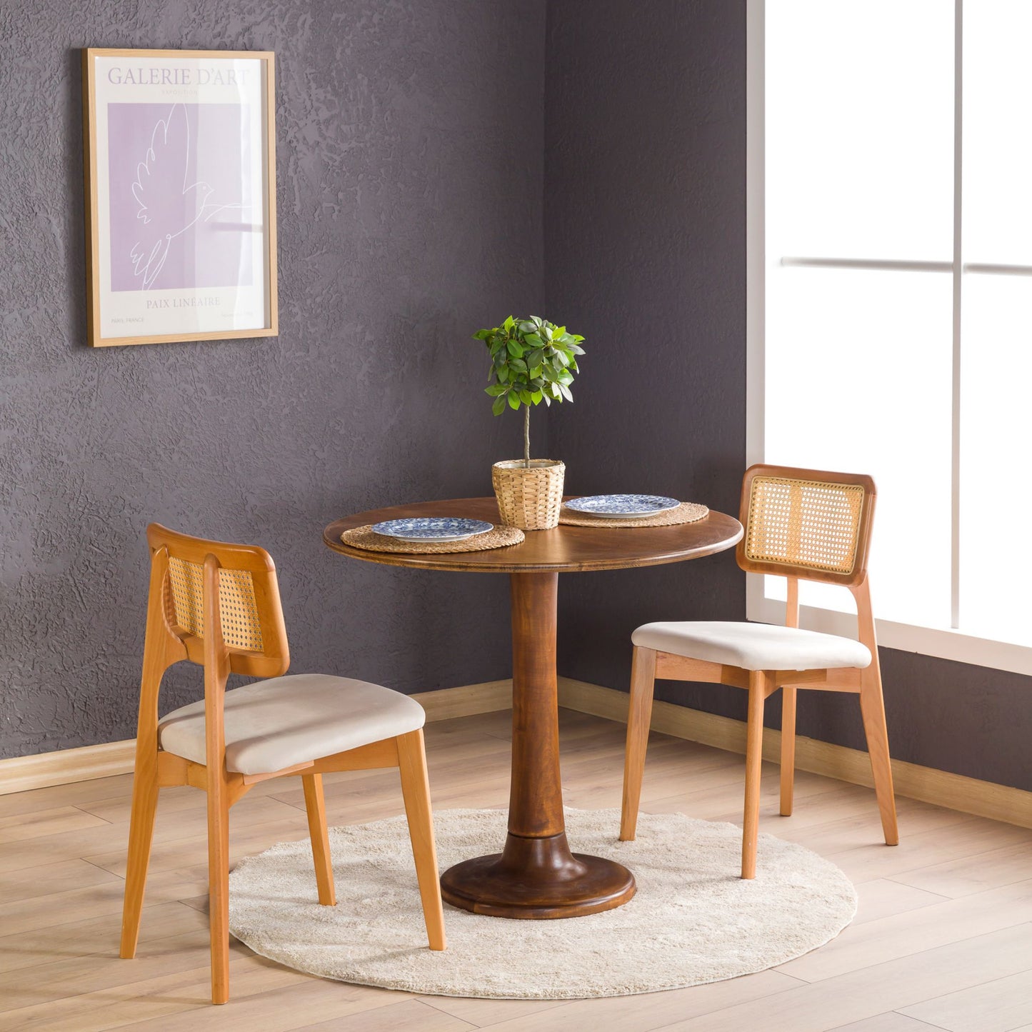 Solid Oak Round Dining Table with Wooden Tulip Legs