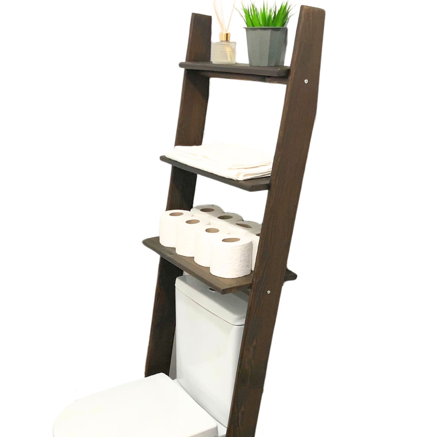Solid Wood Over the Toilet Ladder Shelf