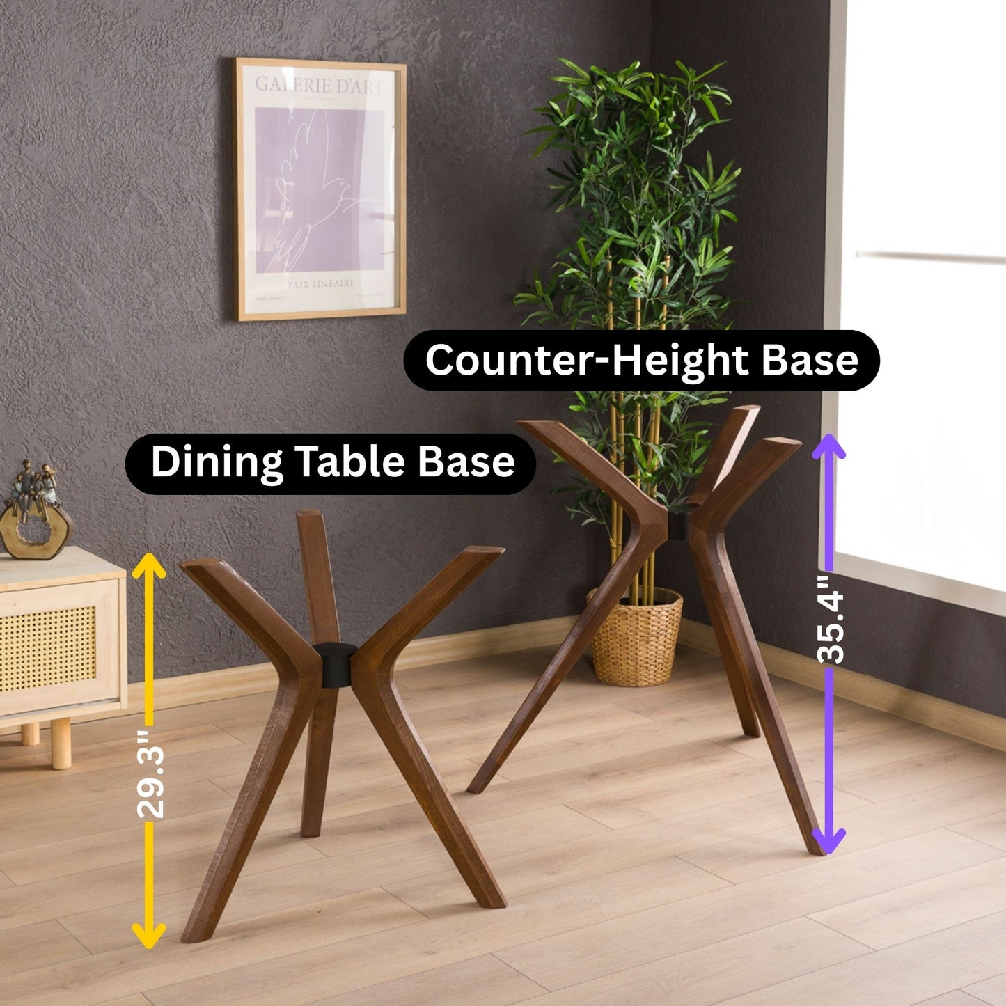Solid Wood Counter-Height Round Table Base – 3 Legs