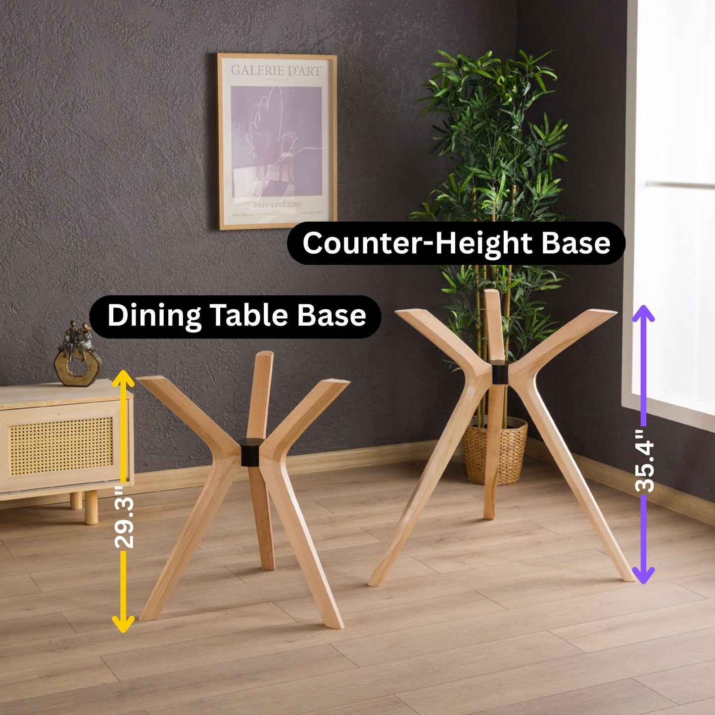 Solid Wood Counter-Height Round Table Base – 3 Legs