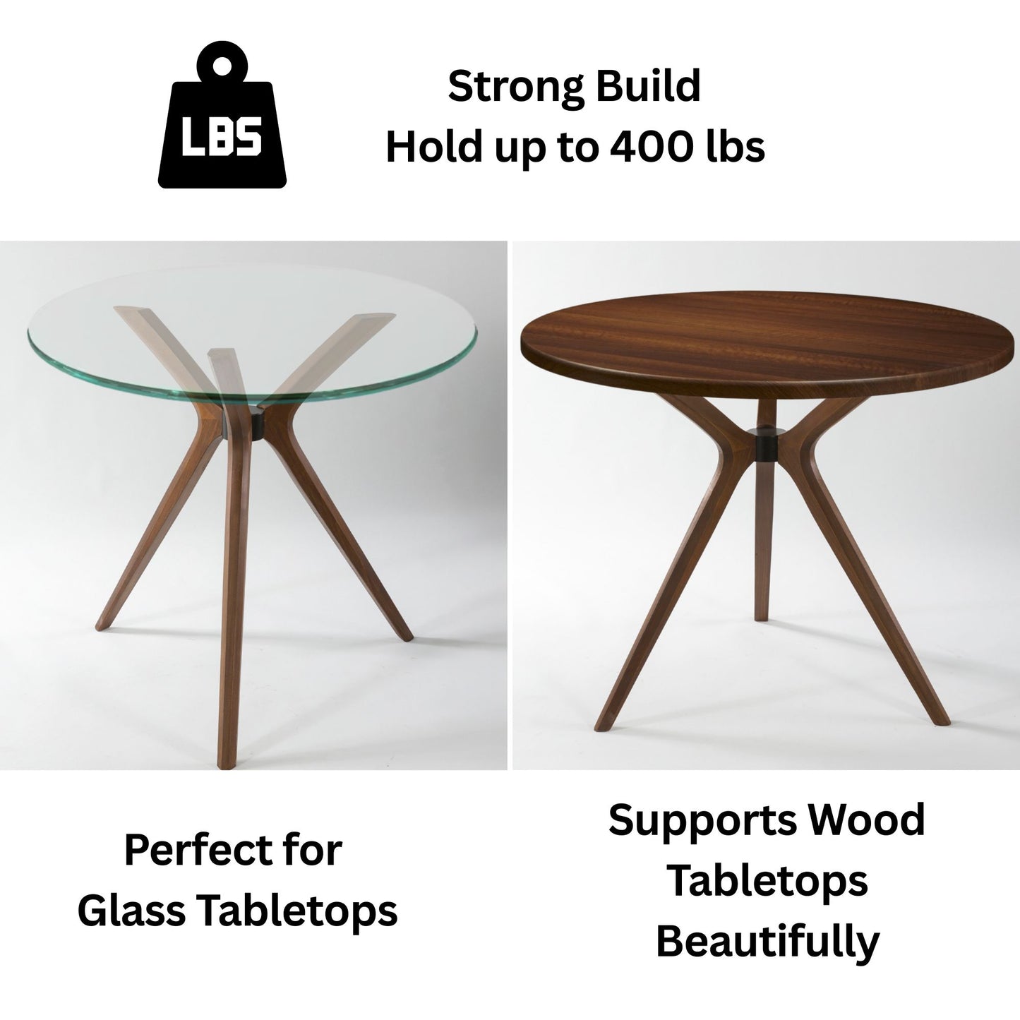 Solid Wood Counter-Height Round Table Base – 3 Legs