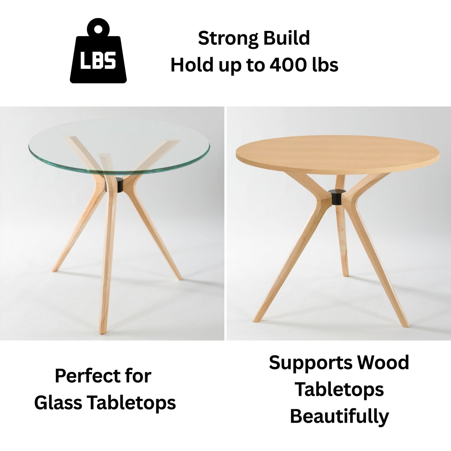 Solid Wood Counter-Height Round Table Base – 3 Legs
