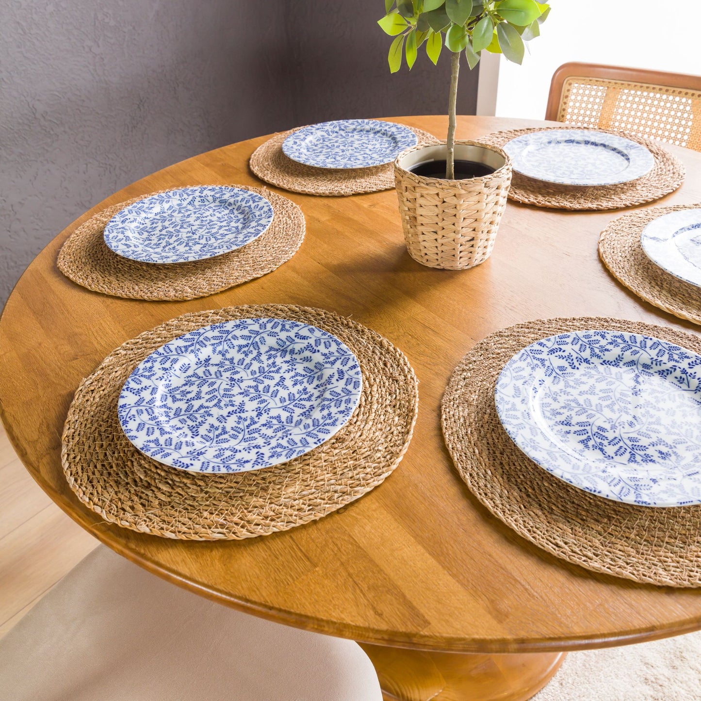 Solid Oak Round Dining Table with Wooden Tulip Legs