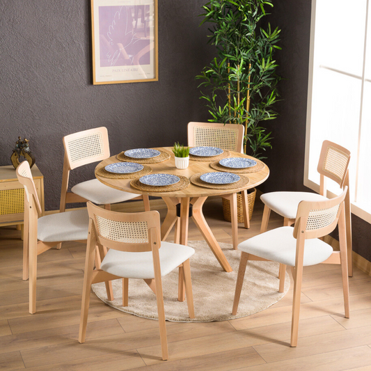 Rexa Solid Oak Round Dining Table Set – 2 to 6 Seater Options (Natural Color)