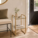 2-Tier Metal Side Table with Glass Tabletop