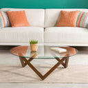 Round Glass Coffee Table with Solid Wood Prismatic Legs