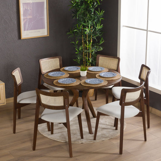 Rexa Solid Oak Round Dining Table Set – 2 to 6 Seater Options (Walnut Color)