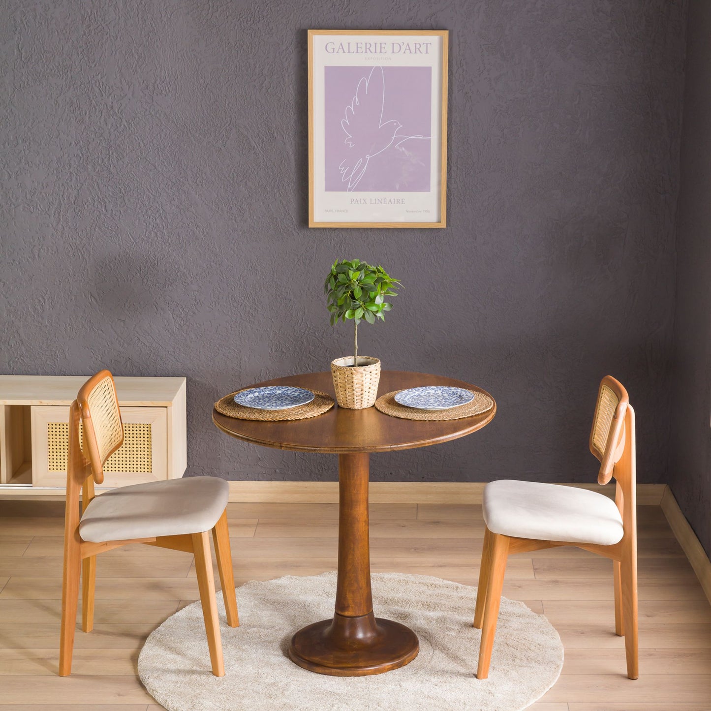 Solid Oak Round Dining Table with Wooden Tulip Legs