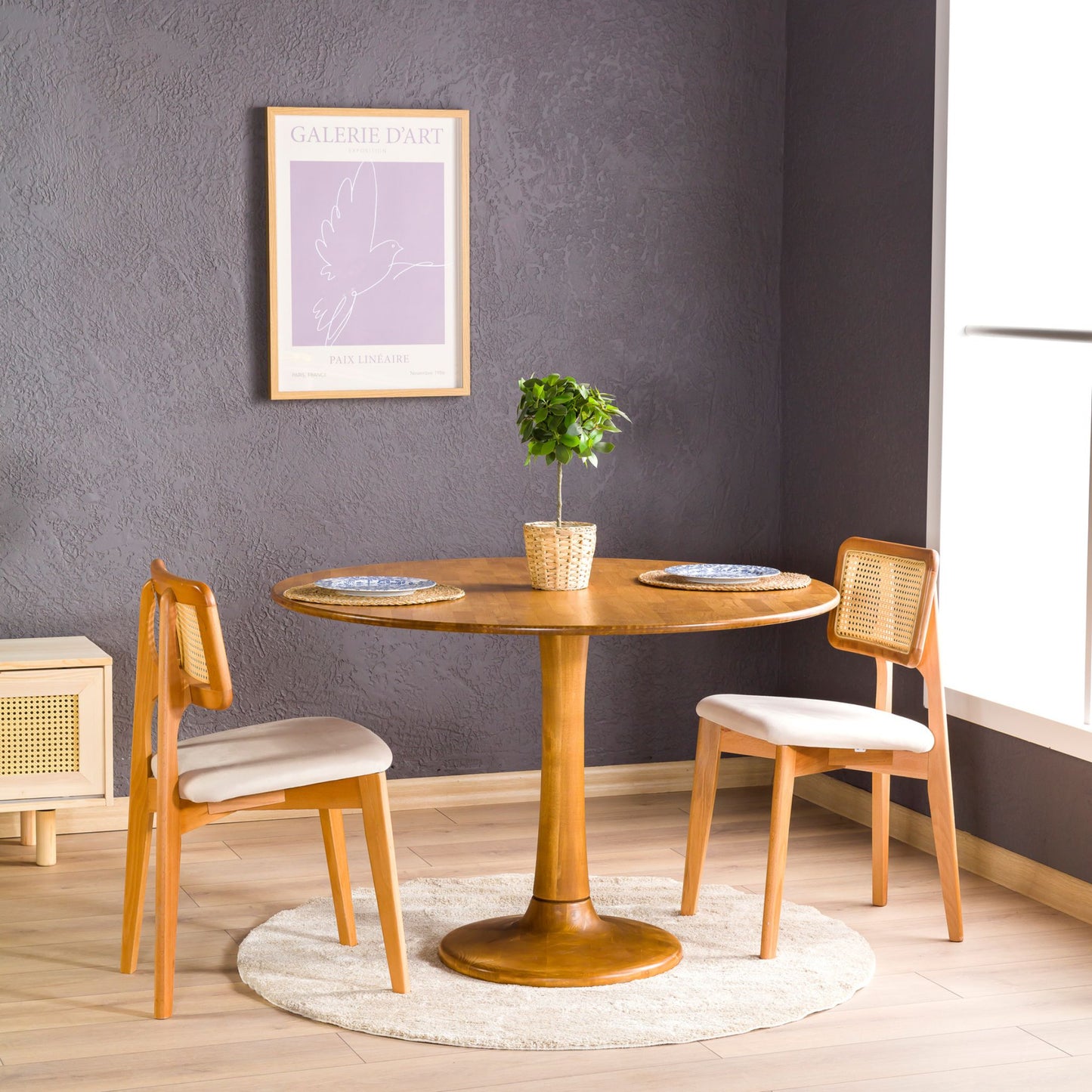 Solid Oak Round Dining Table with Wooden Tulip Legs