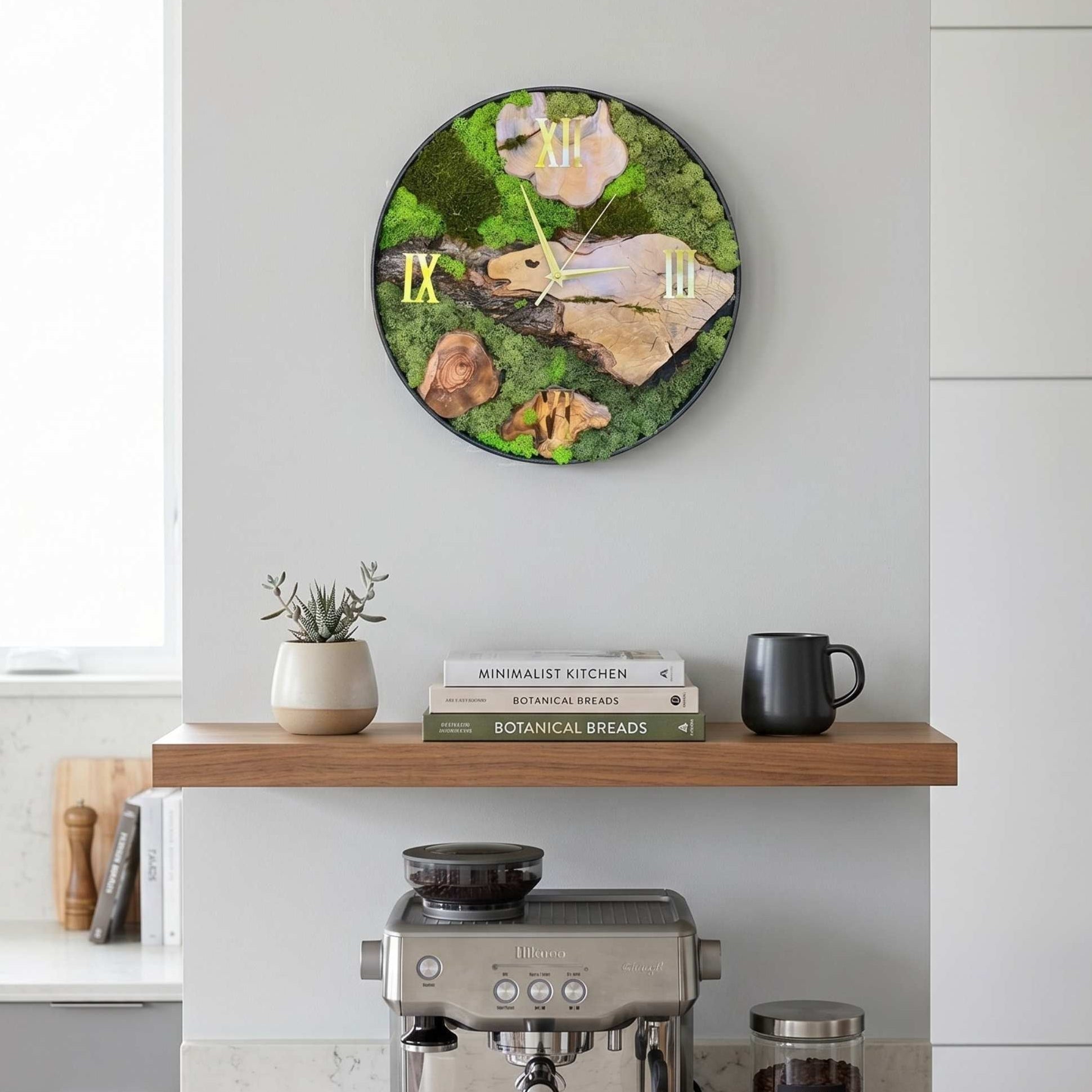 Rustic Solid Wood Wall Clock – Moss Edition – Furnirem
