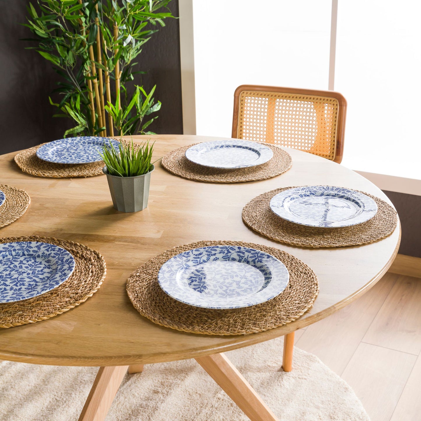 Solid Oak Round Dining Table with Wooden Butterfly Legs