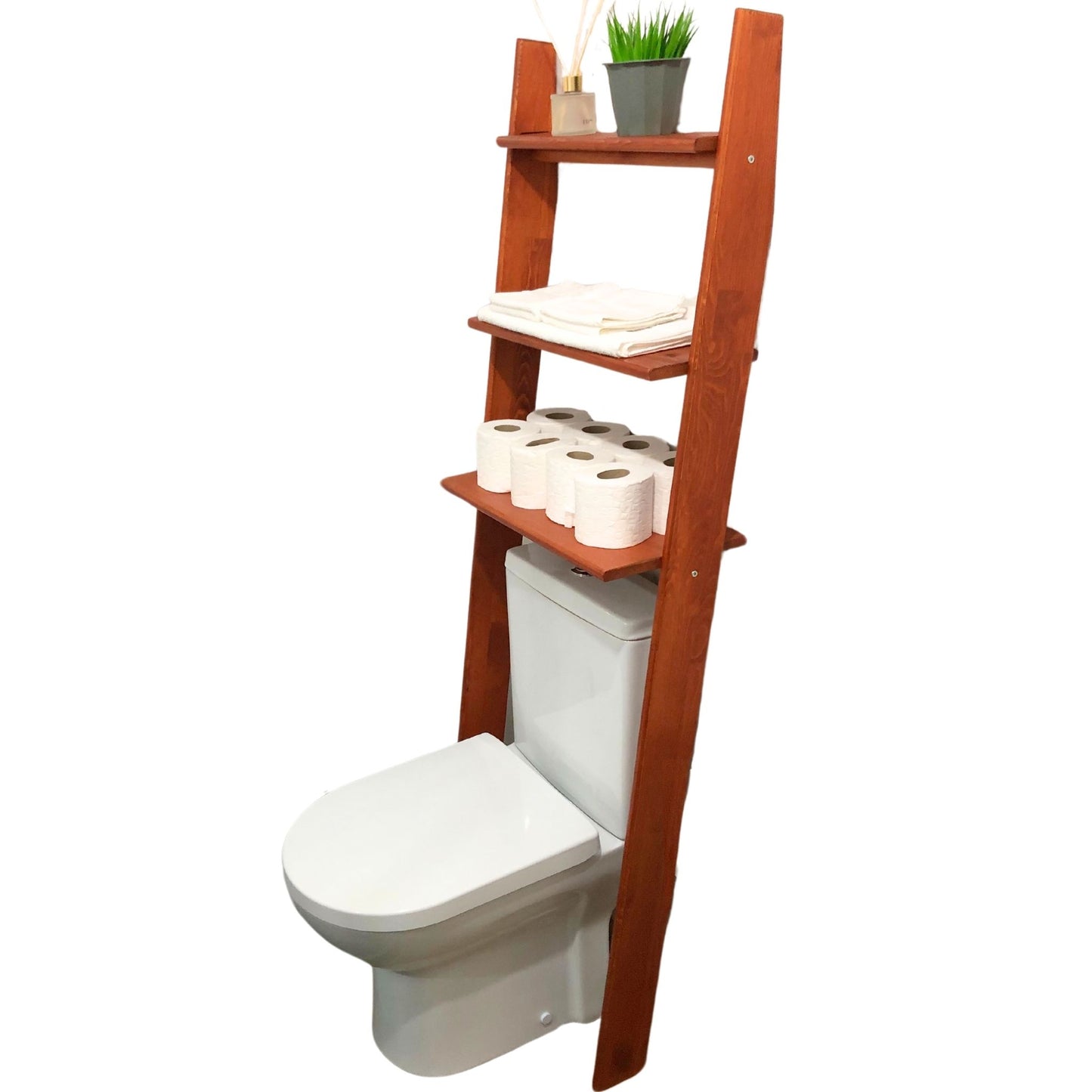 Solid Wood Over the Toilet Ladder Shelf