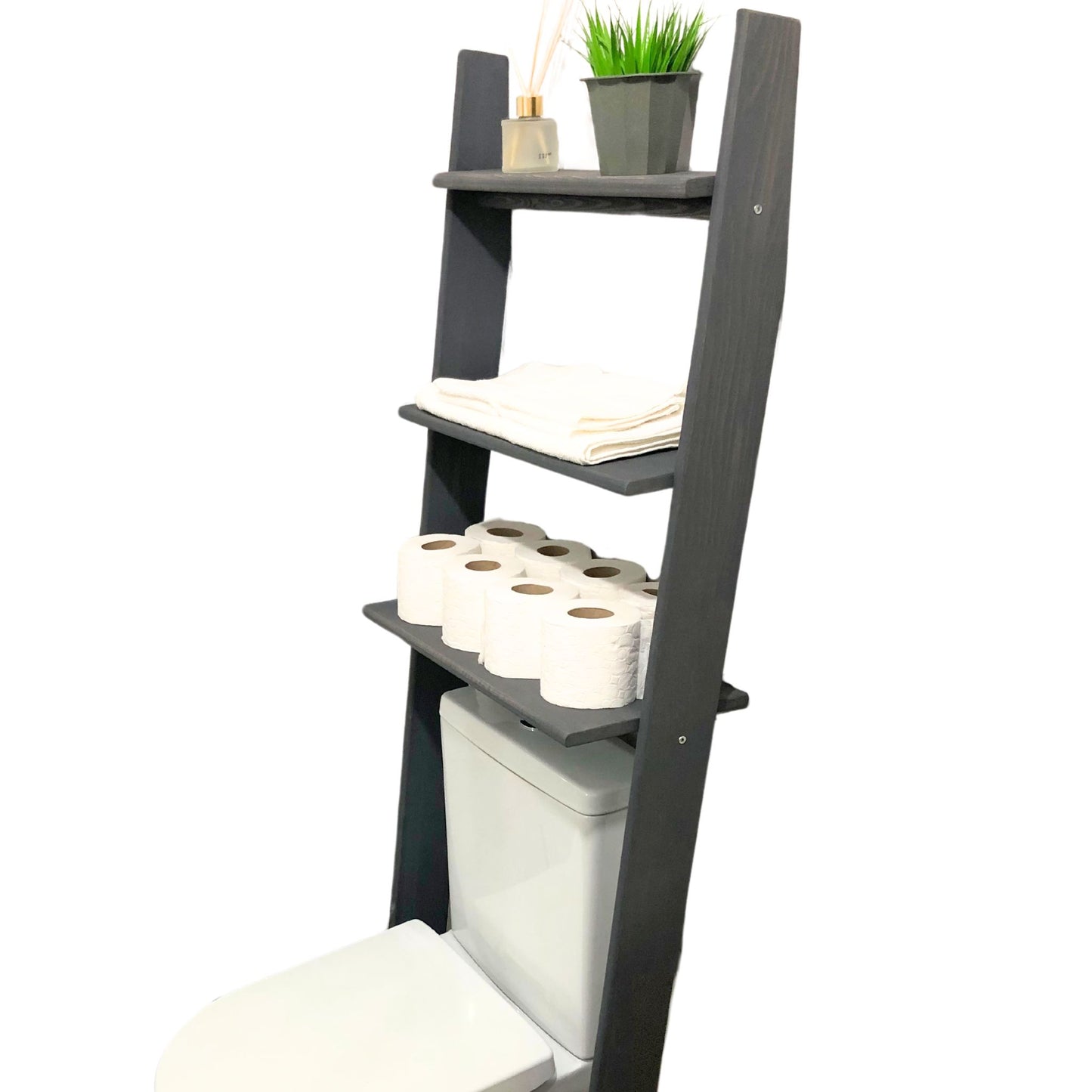 Solid Wood Over the Toilet Ladder Shelf