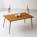 modern rectangular wood coffee table, minimalist coffee table with wood legs 3