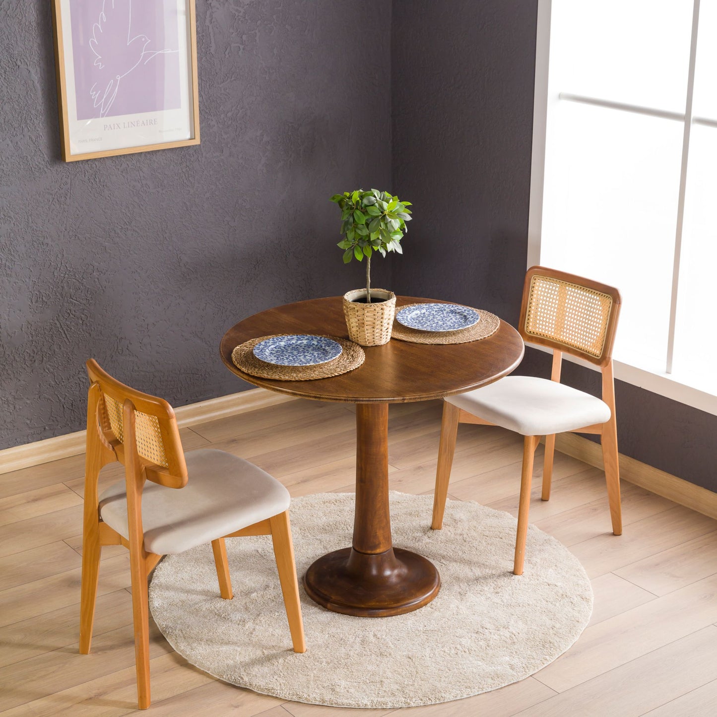 Solid Oak Round Dining Table with Wooden Tulip Legs