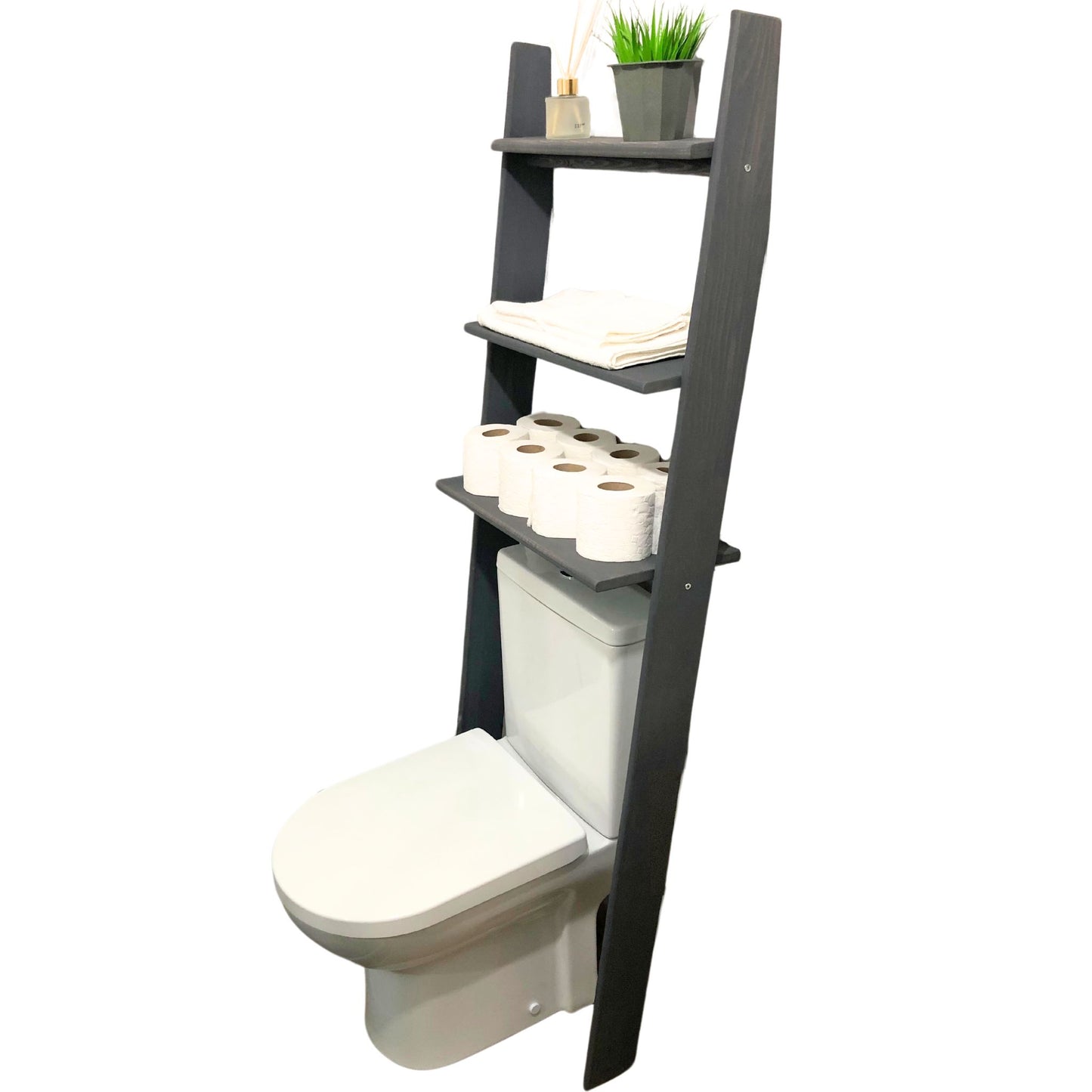 Solid Wood Over the Toilet Ladder Shelf