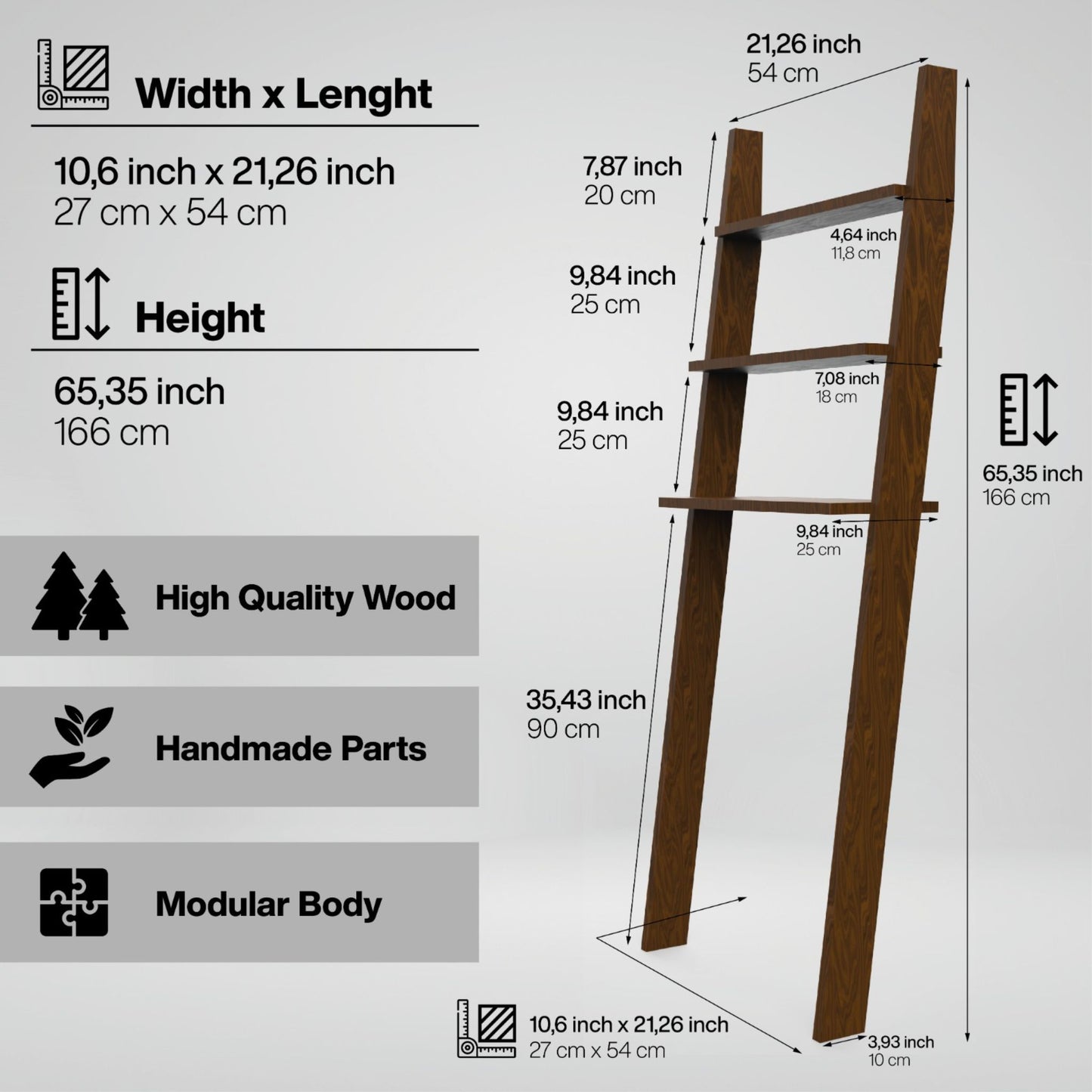 Solid Wood Over the Toilet Ladder Shelf