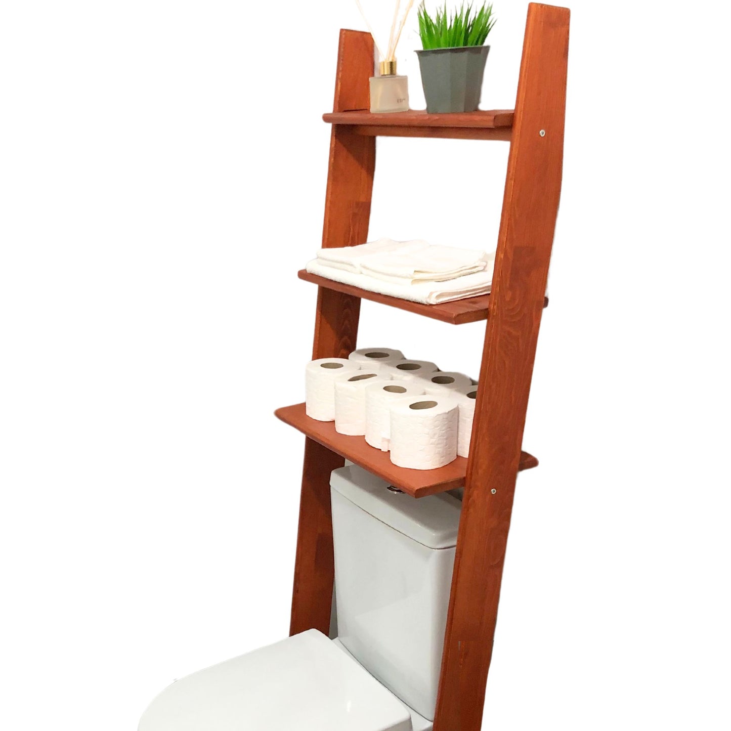 Solid Wood Over the Toilet Ladder Shelf