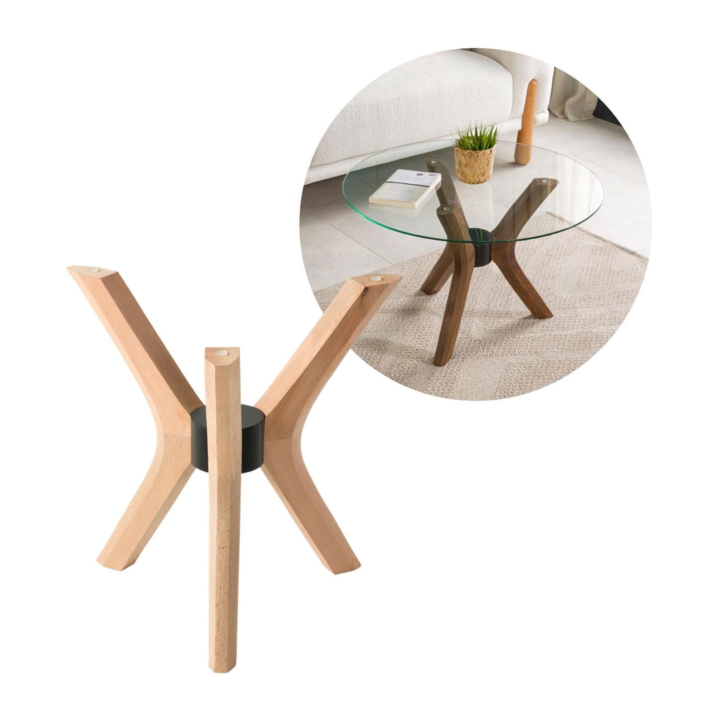 Solid Wood Round Coffee Table Base 3-Legs