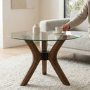 Round Glass Coffee Table with Solid Wood Butterfly Legs