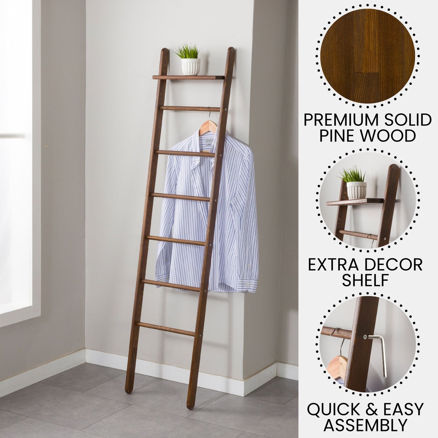 Solid Pine Wood Blanket Ladder