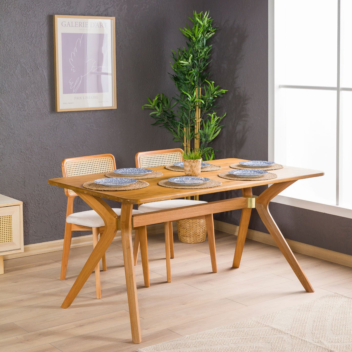 Rustic Rectangular Dining Table with Butterfly Pedestal Legs