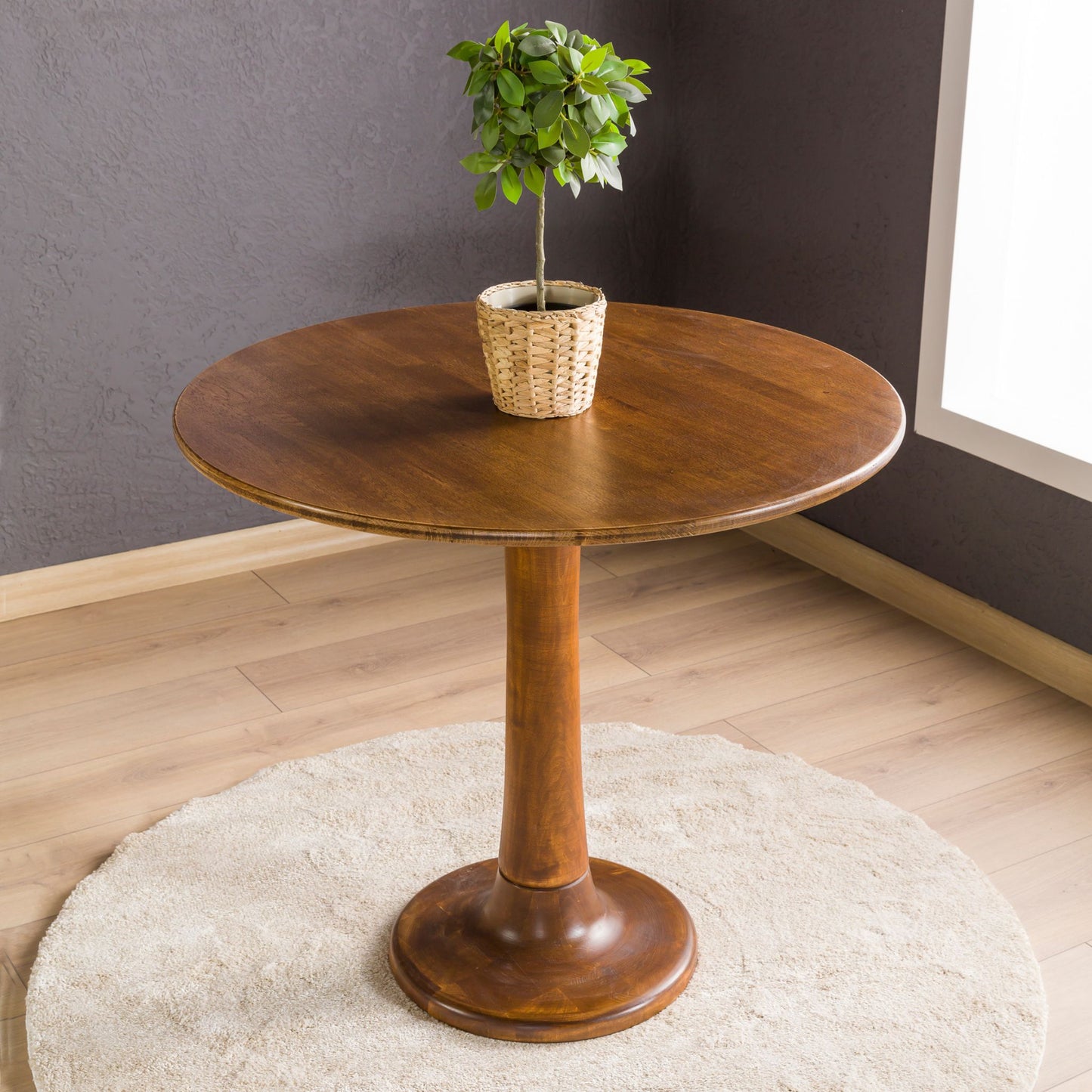 Solid Oak Round Dining Table with Wooden Tulip Legs