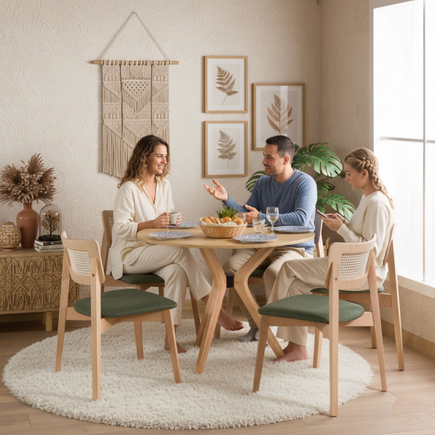 Rexa Solid Oak Round Dining Table Set – 2 to 6 Seater Options (Natural Color)