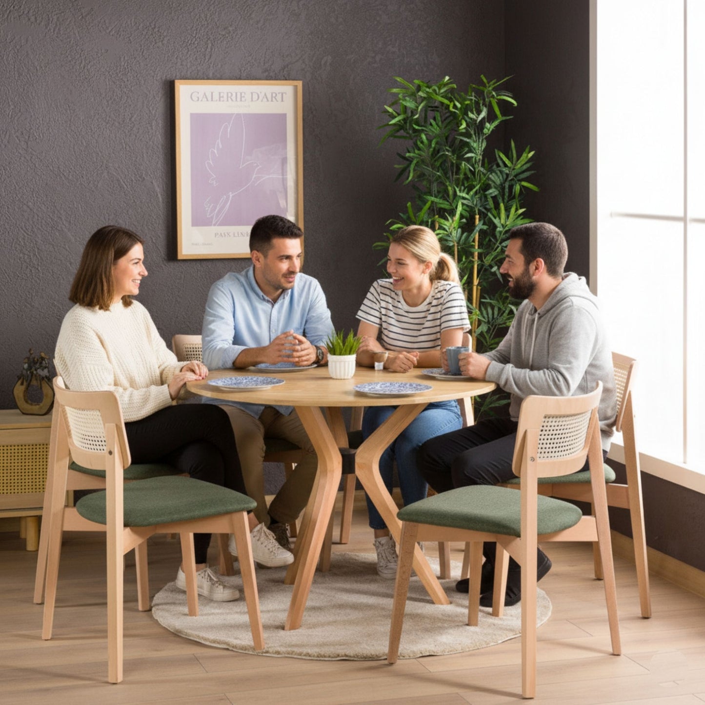 Rexa Solid Oak Round Dining Table Set – 2 to 6 Seater Options (Natural Color)