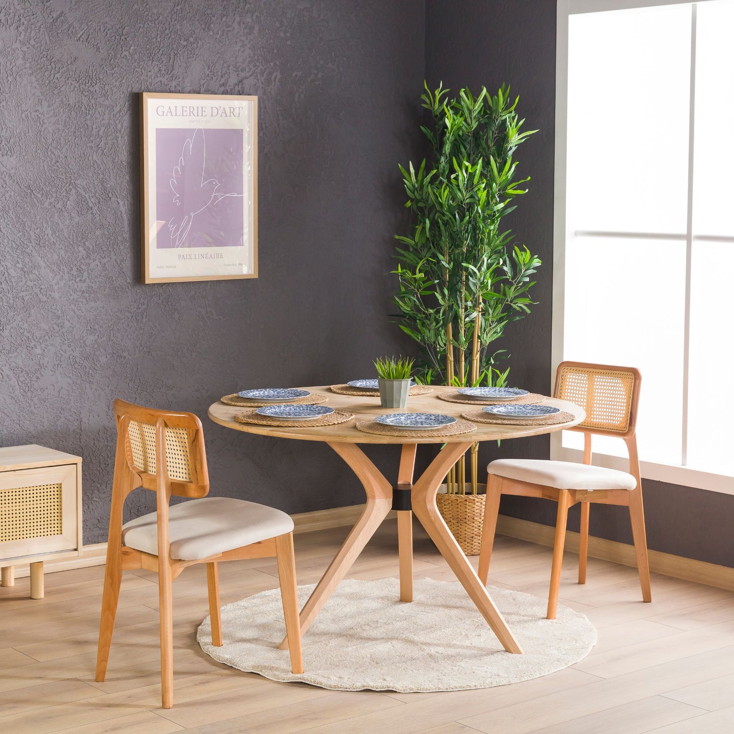 Solid Oak Round Dining Table with Wooden Butterfly Legs