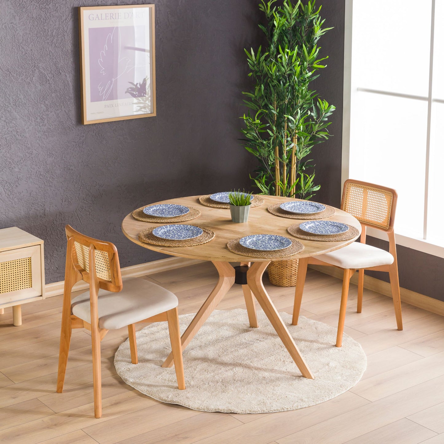 Solid Oak Round Dining Table with Wooden Butterfly Legs