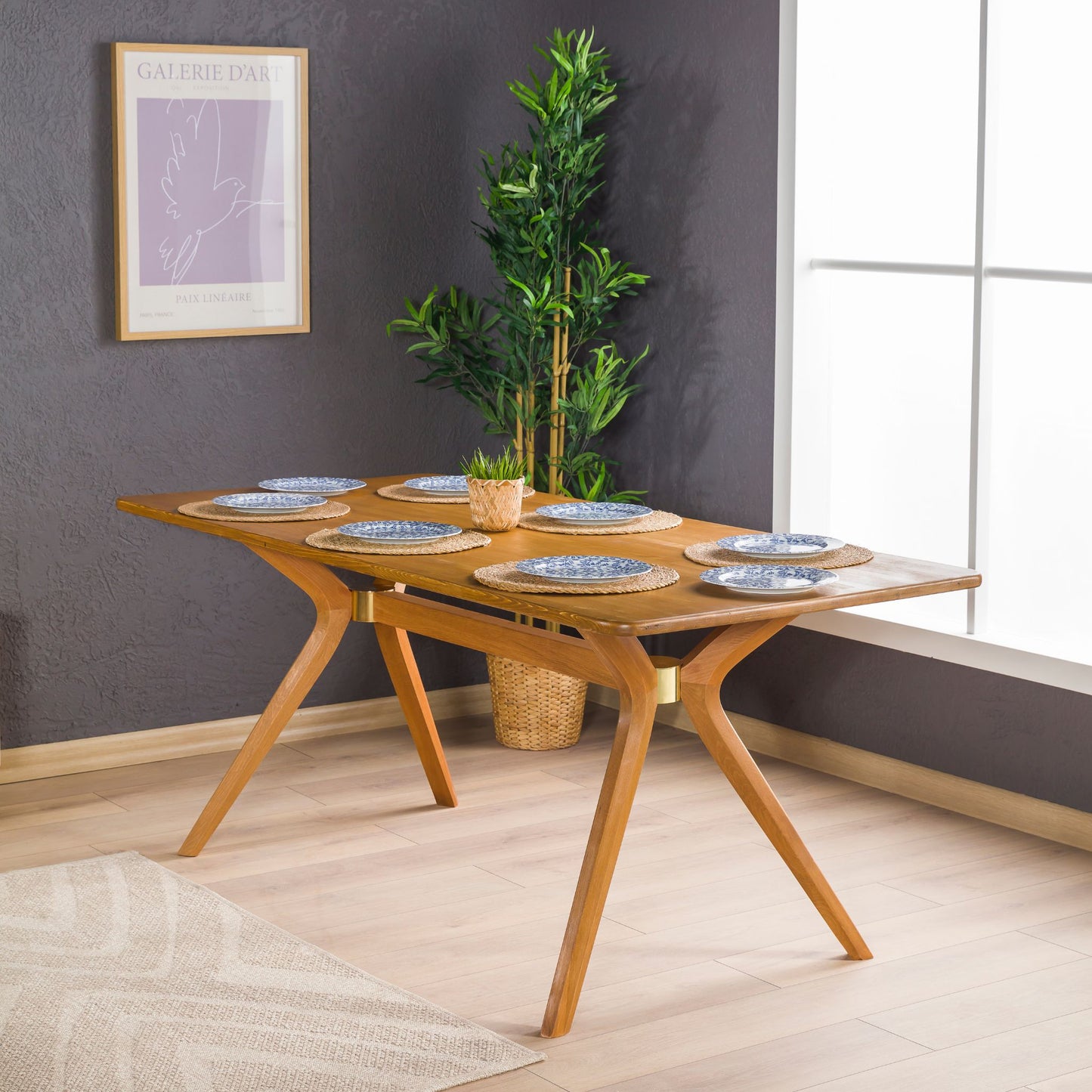 Rustic Rectangular Dining Table with Butterfly Pedestal Legs