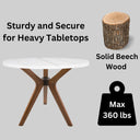 Runder Esstischfuß aus Massivholz mit 3 Beinen