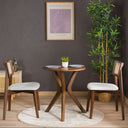 walnut round dining table set, dark wood dining table with rattan chairs 1