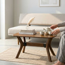 Moderner rechteckiger Couchtisch mit Schmetterlingsbeinen aus Massivholz