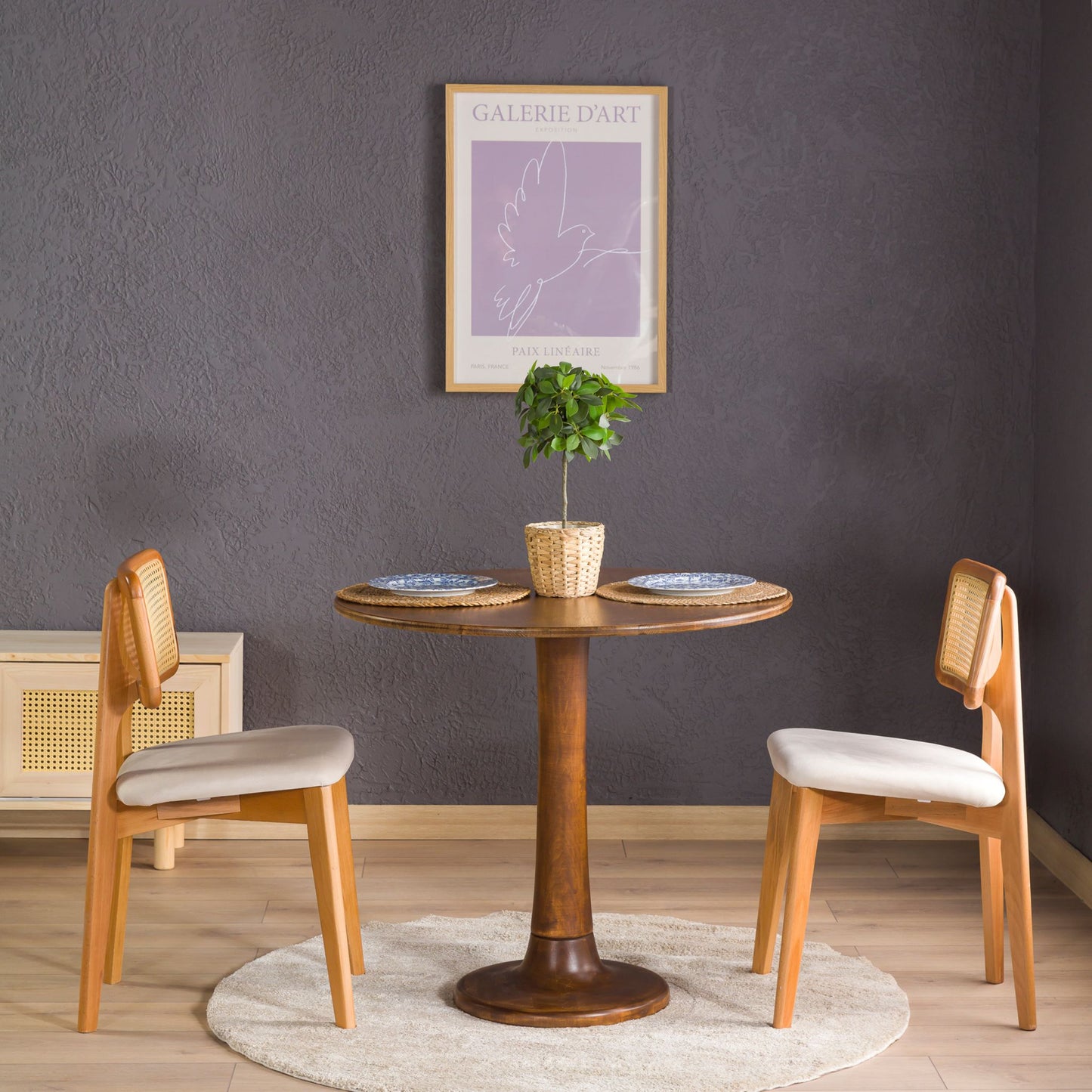 Solid Oak Round Dining Table with Wooden Tulip Legs